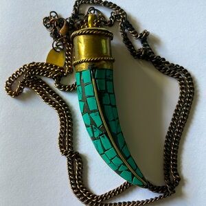 Zad Turquoise Stone oversized horn claw boho festival Necklace